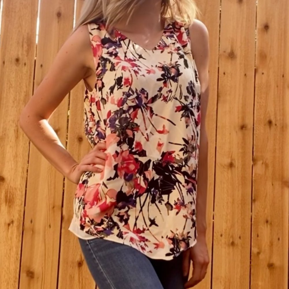 Floral Pink & White Loose Fitted Double Layer Blouse Top